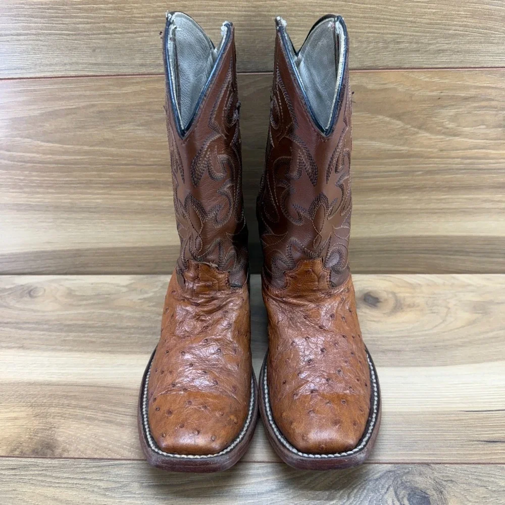 Genuine Ostrich Leather Boys Size 1 Western Boots Square Toe Rodeo Ranch